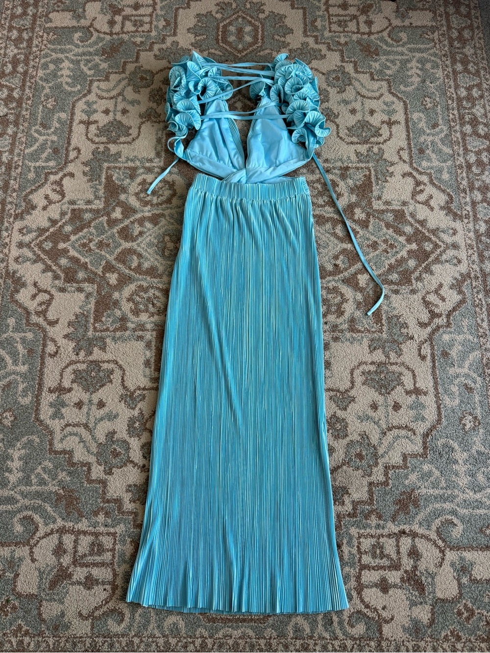 Hello Molly Trust Your Love Maxi Dress Baby Blue Sheen Frill Cut Out Open Back 2 - Picture 4 of 7